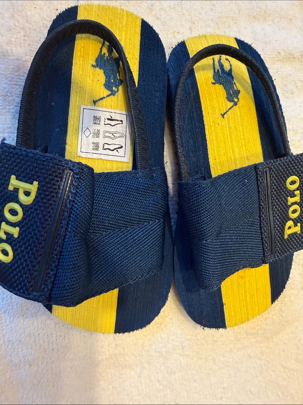 Polo by Ralph Lauren Navy and Yellow Kids Slide Sandals